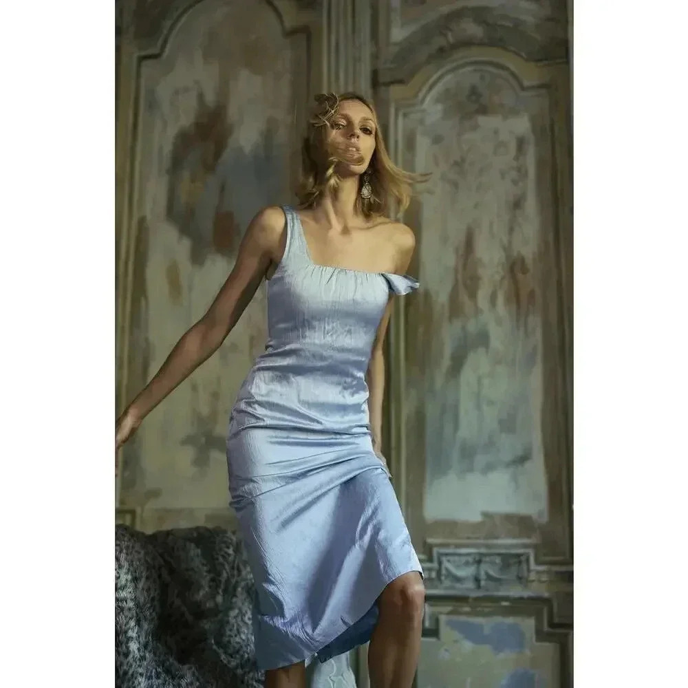 NEW‎ ZARA Women’s Small Light Blue ZW Collection Creased-Effect Dress NWT